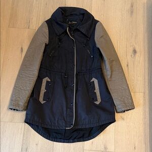 Sam Edelman Black and Tan Jacket with Quilted Sleeves & Zipper Detail - Womens S